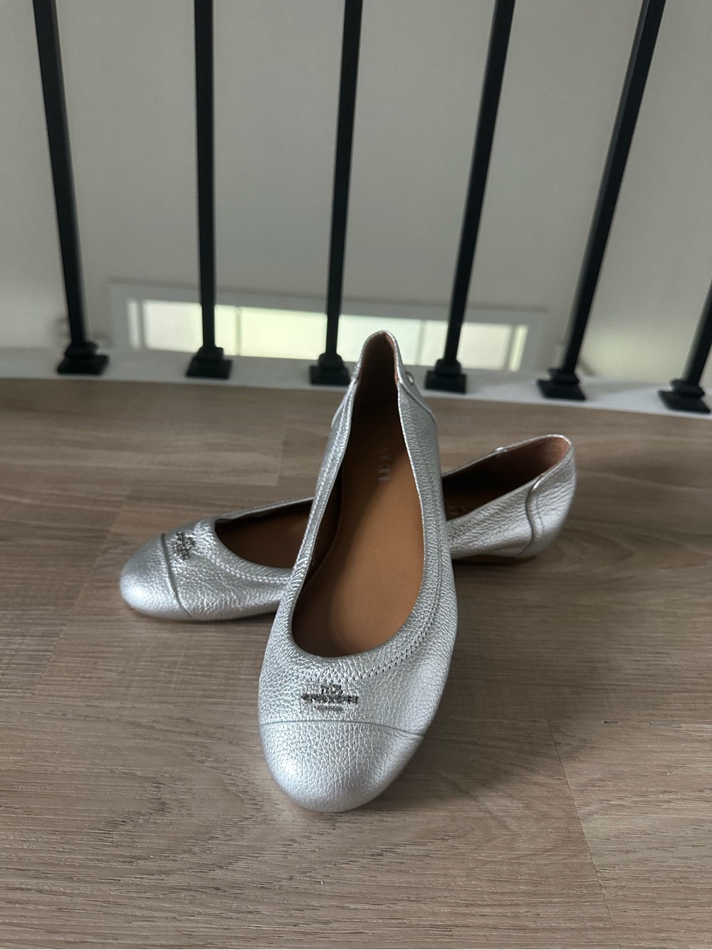 COACH Metallic Silver Leather Ballet Flats 9.5 inches in length (6W)